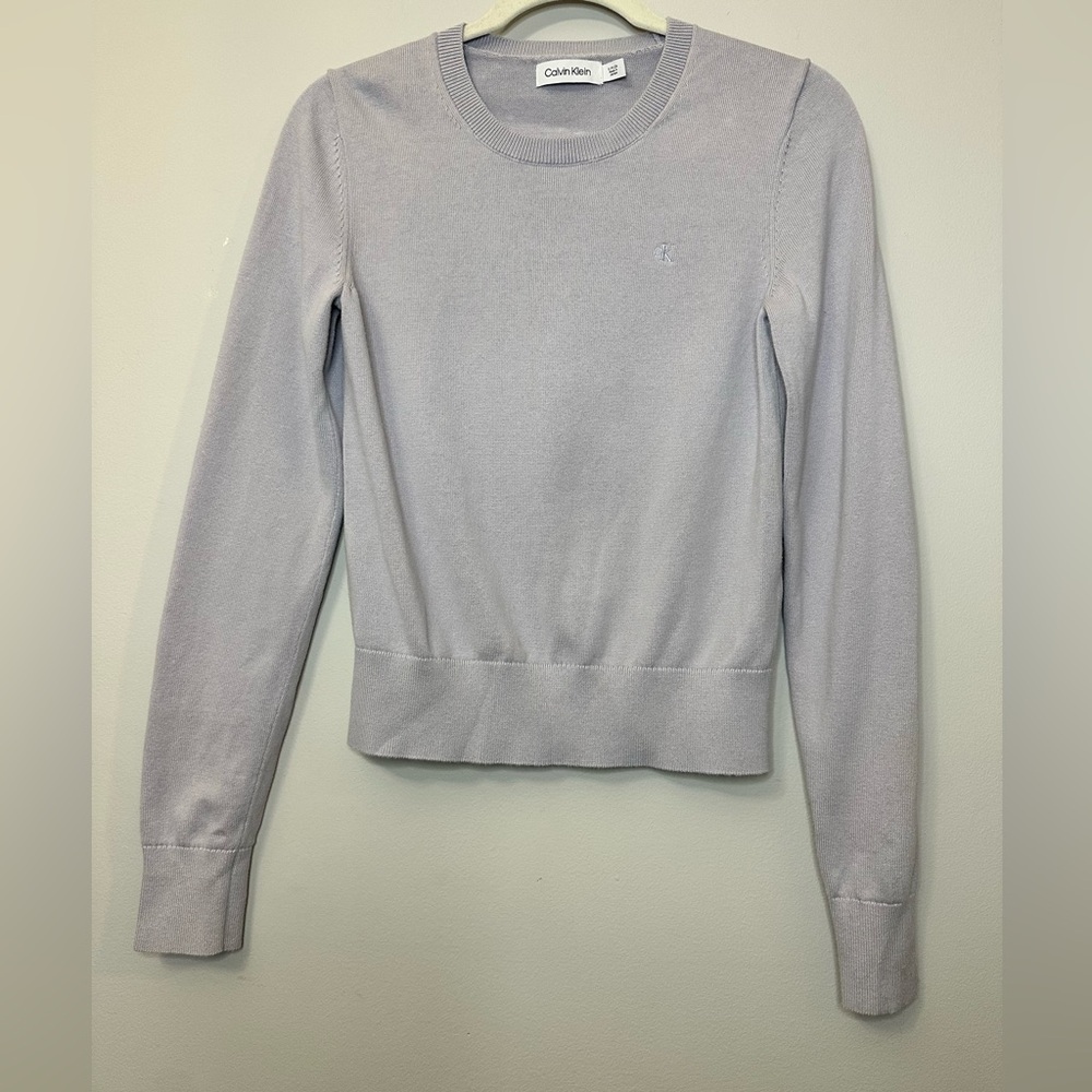 Calvin Klein Women's Logo Embroidery Lavender Crew Neck Sweater Cotton Small